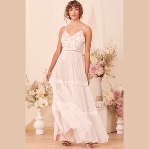 Lulu's Elenora White Embroidered Maxi Dress Size XS NWT